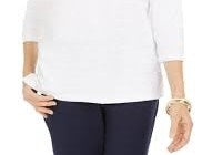 Karen Scott Women's Textured Dot Sweatshirt White Size Petite Medium