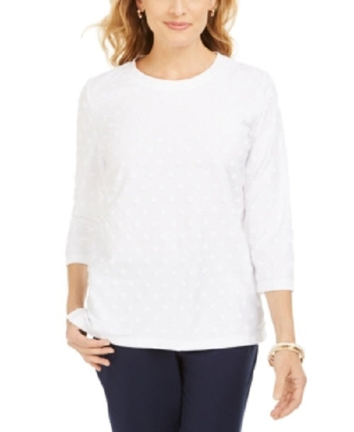 Karen Scott Women's Textured Dot Sweatshirt White Size Petite Small