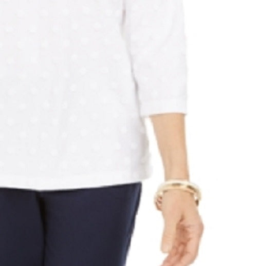 Karen Scott Women's Textured Dot Sweatshirt White Size Petite Small