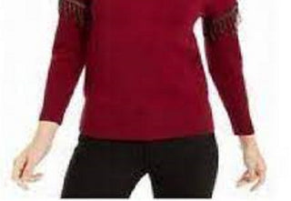 Alfani Women's Embellished Fringe Sweater Wine Size Large