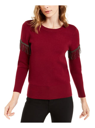 Alfani Women's Embellished Fringe Sweater Wine Size Medium