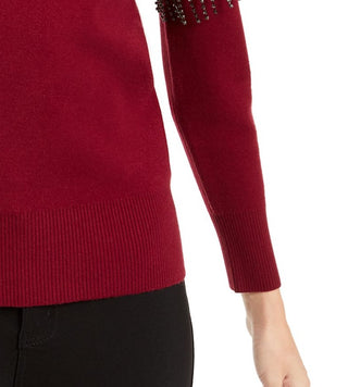 Alfani Women's Embellished Fringe Sweater Wine Size Medium