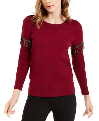 Alfani Women's Embellished Fringe Sweater Wine Size XX Large