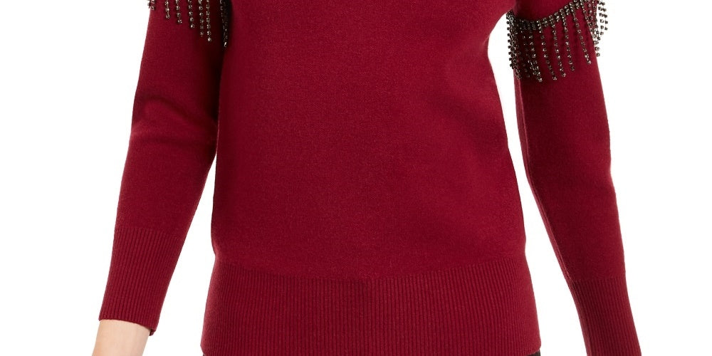 Alfani Women's Embellished Fringe Sweater Wine Size XX Large