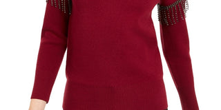 Alfani Women's Embellished Fringe Sweater Wine Size XX Large