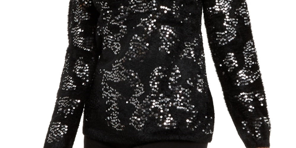 Alfani Women's Embellished Eyelash Sweater Black Size Small
