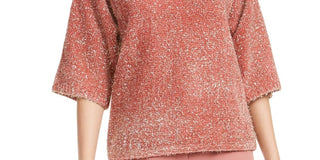 Alfani Women's Eyelash Metallic Sweater Pink Size Medium