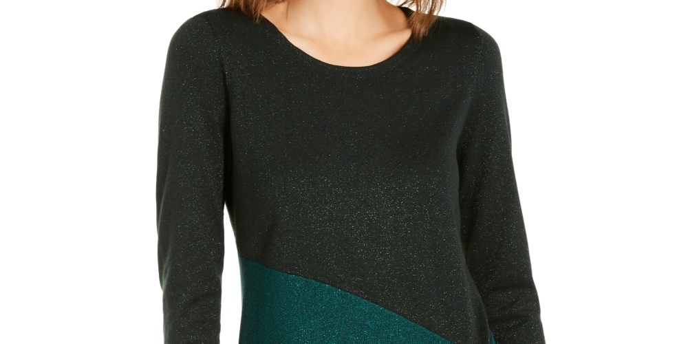 Alfani Women's Asymmetrical Colorblocked Shimmer Top Green Size XX-Large
