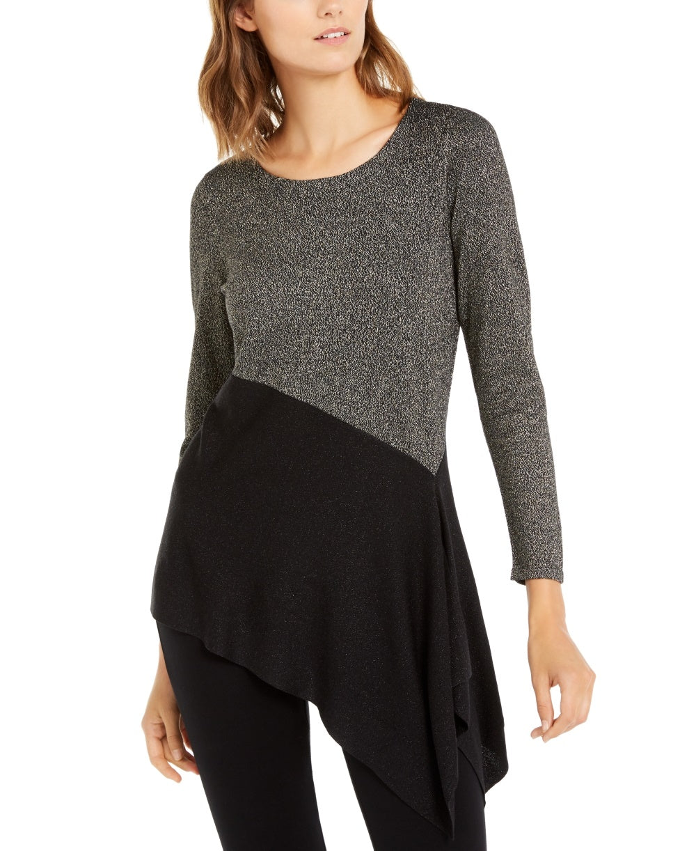 Alfani Women's Petite Colorblocked Asymmetrical Sweater Black Size Medium