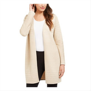 Alfani Women's Metallic Open Front Cardigan Beige Size Small