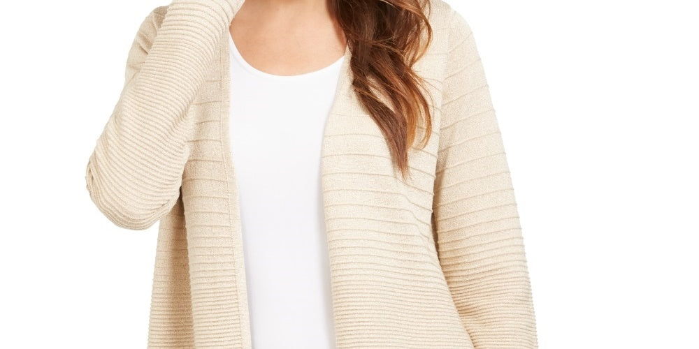 Alfani Women's Metallic Open Front Cardigan Beige Size X-Large