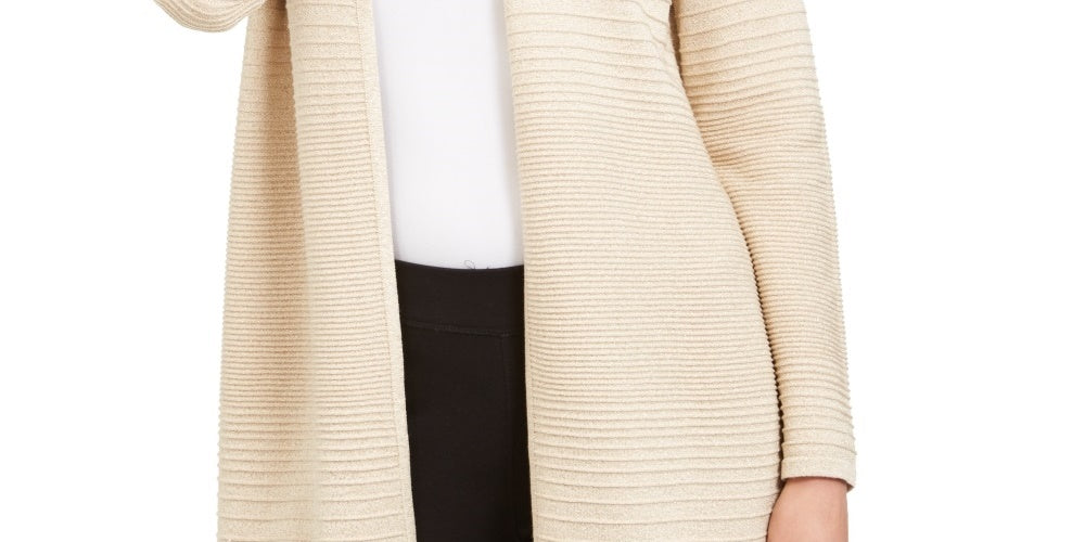 Alfani Women's Metallic Open Front Cardigan Beige Size X-Large