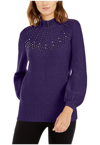 Alfani Women's Embellished Mock-Neck Sweater Purple Size Large