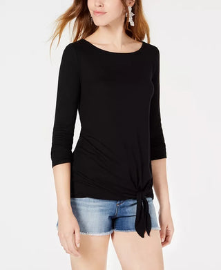 Bar III Women's Tie-Hem Top Black Size Medium