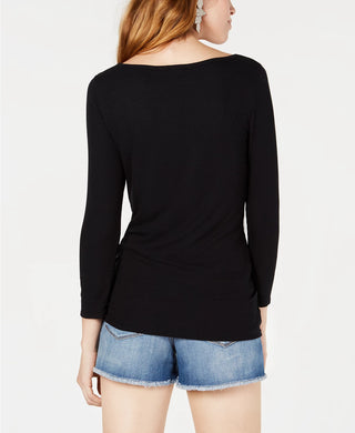 Bar III Women's Tie-Hem Top Black Size Medium