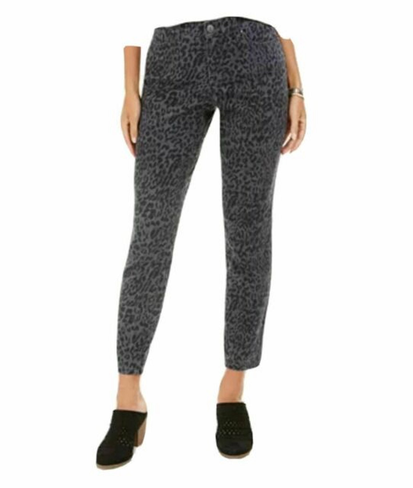 Style & Co Women's Curvy-Fit Skinny Printed Jeans Gray Size 16