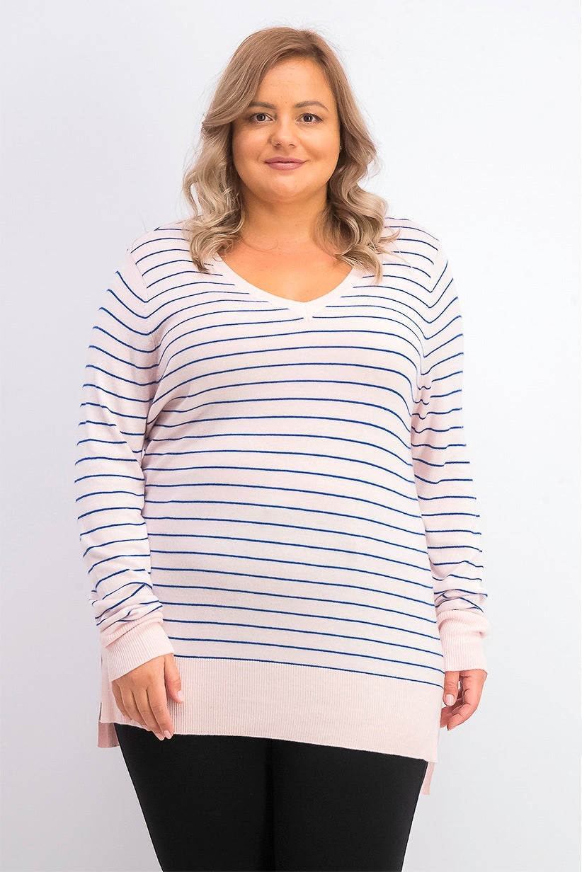 Maison Jules Women's Skinny-Striped Pullover Sweater Pink Size X-Large