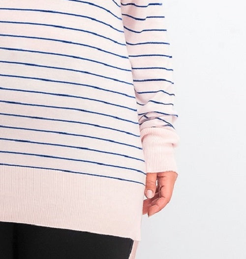 Maison Jules Women's Skinny-Striped Pullover Sweater Pink Size X-Large
