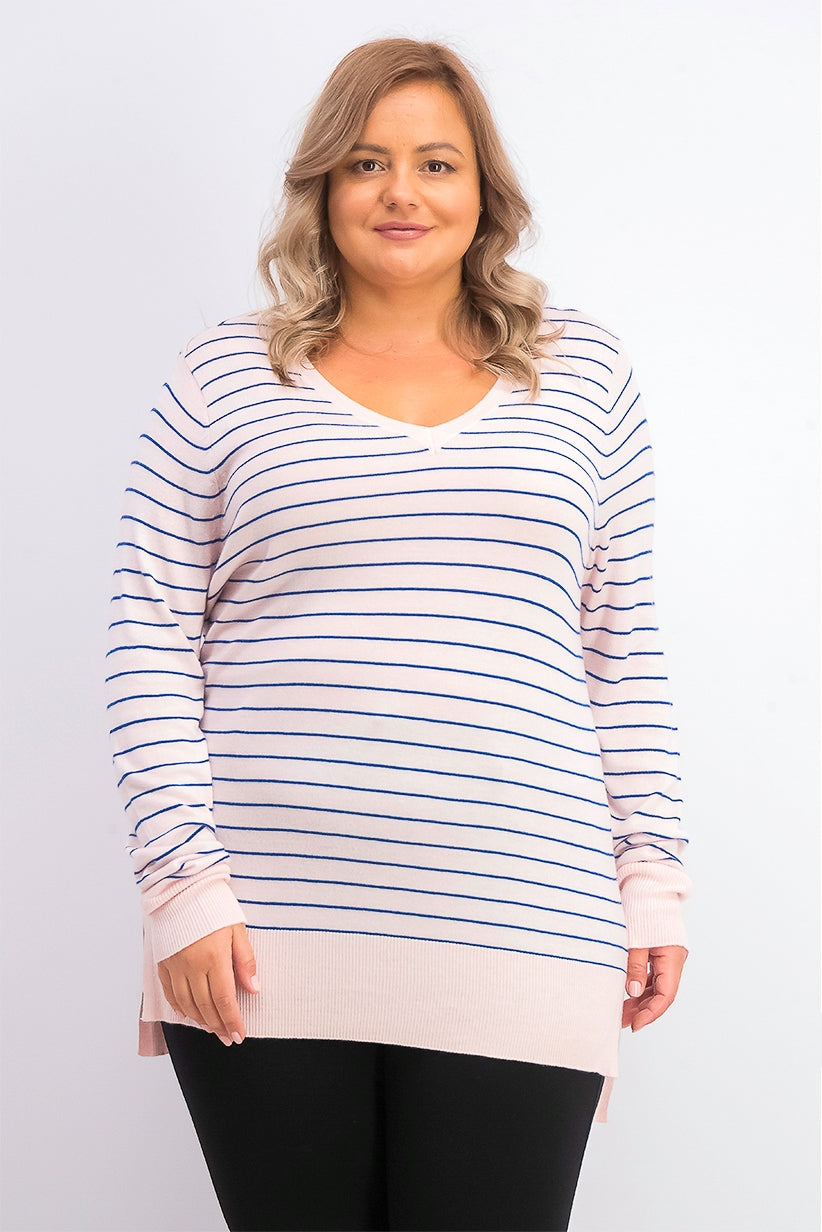 Maison Jules Women's Skinny-Striped Pullover Sweater Pink Size X-Small