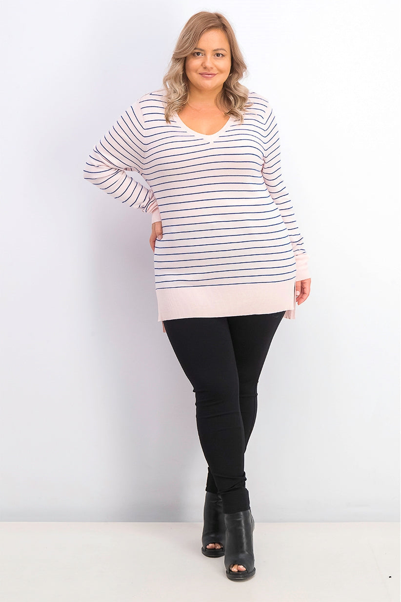 Maison Jules Women's Skinny-Striped Pullover Sweater Pink Size X-Small