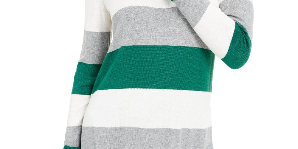 Maison Jules Women's Color Block Long Sleeve Jewel Neck T-Shirt Sweater Green Size Large