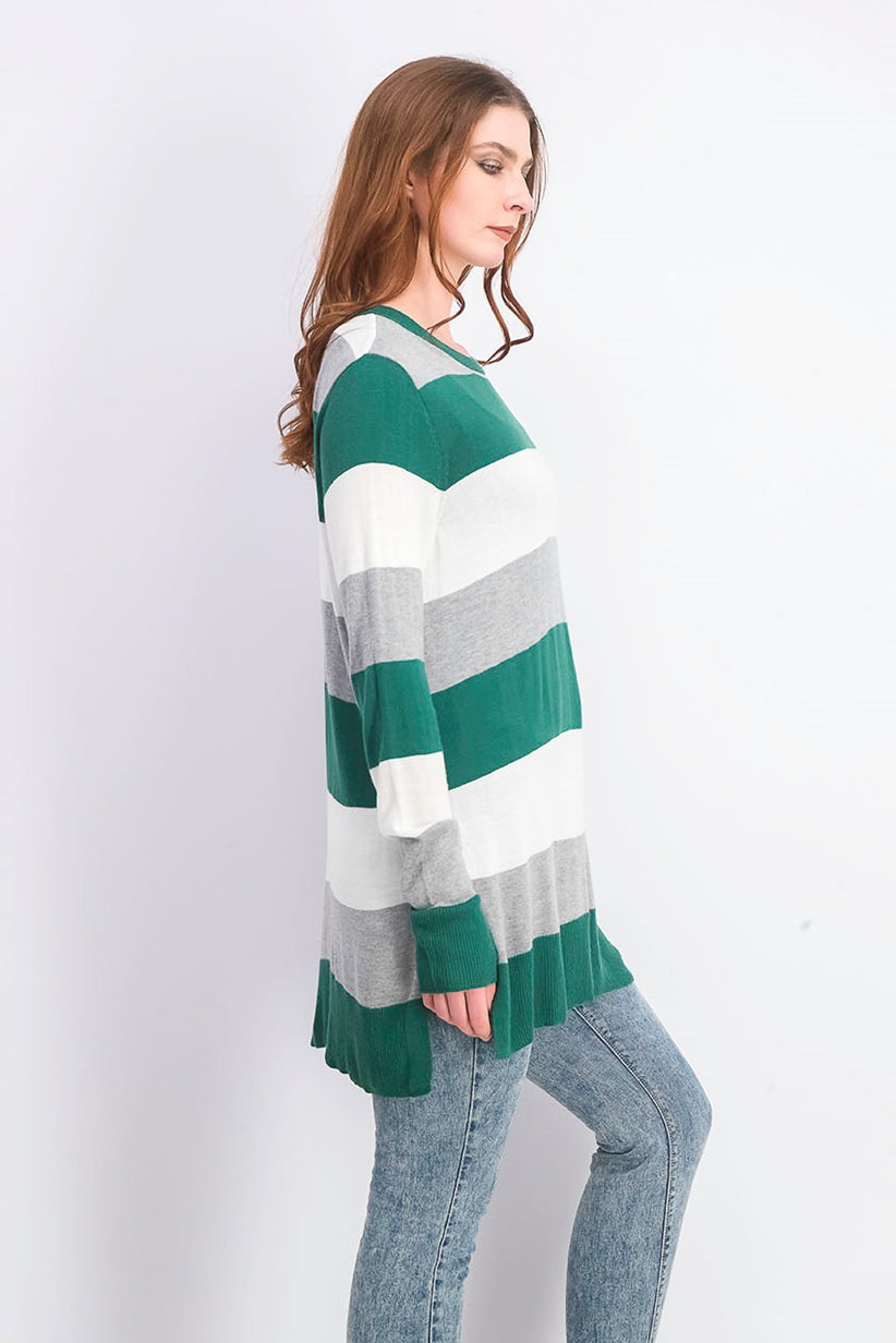 Maison Jules Women's Striped Sweater Green Size Medium