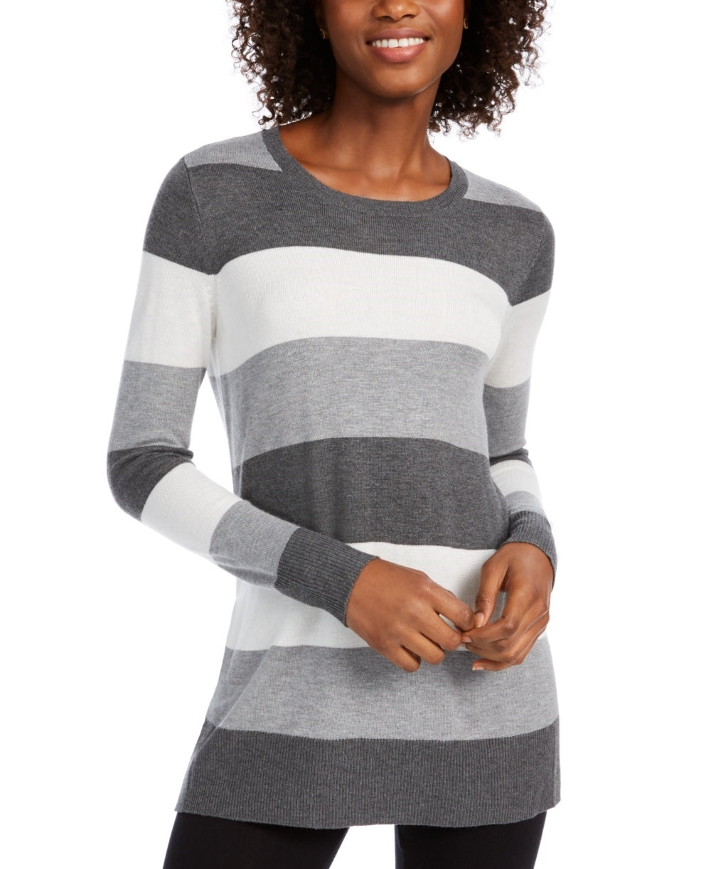 Maison Jules Women's Striped Sweater Grey Size Medium