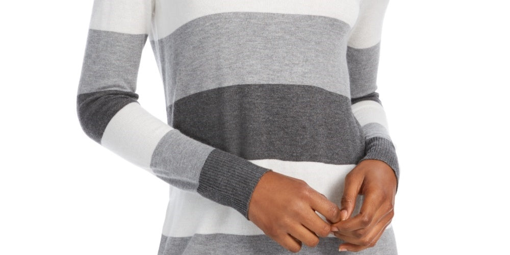 Maison Jules Women's Striped Sweater Grey Size Medium