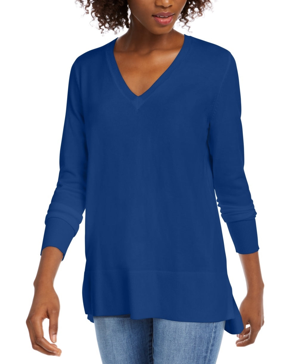 Maison Jules Women's V Neck Sweater Blue Size Large