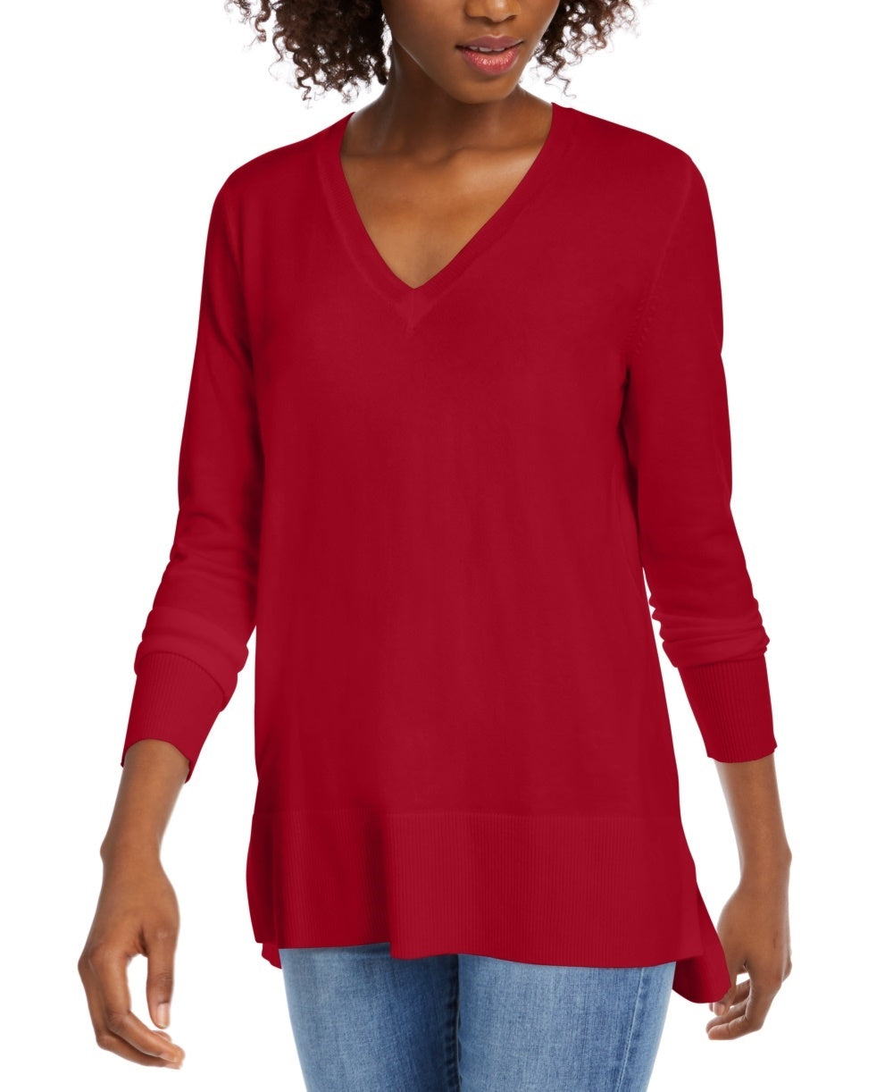 Maison Jules Women's V Neck Sweater Red Size Extra Small