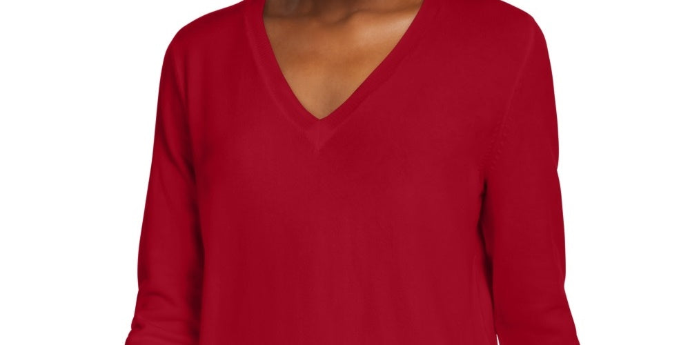 Maison Jules Women's V Neck Sweater Red Size Extra Small
