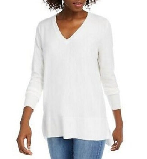 Maison Jules Women's V-Neck Sweater White Size Large