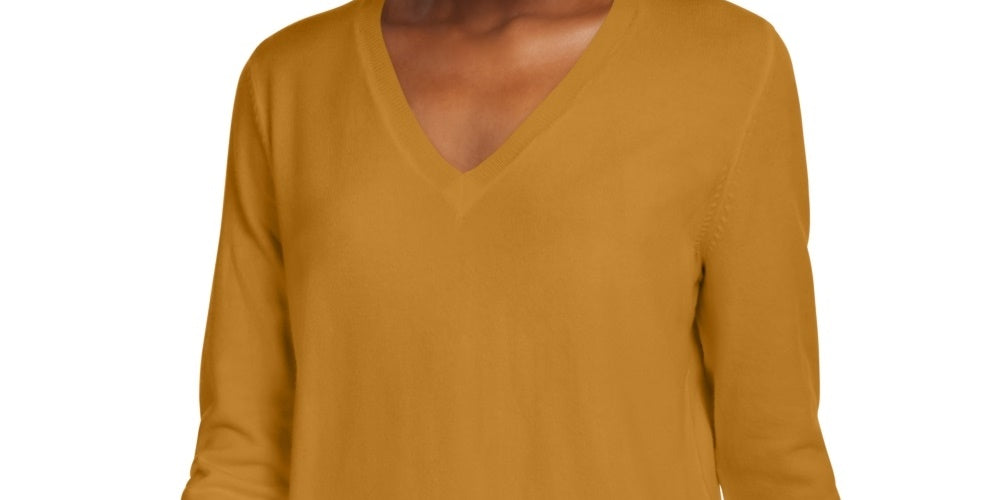 Maison Jules Women's V Neck Sweater Yellow Size X-Large