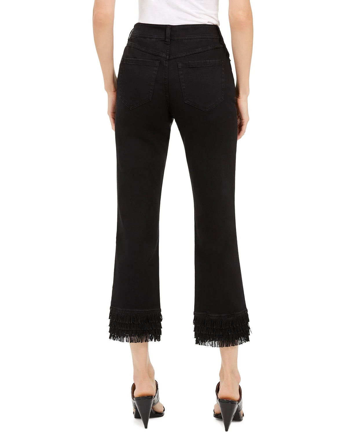 INC International Concepts Women's Fringe-Hem Straight-Leg Ankle Jeans Black Size 12