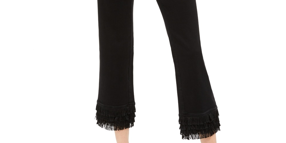 INC International Concepts Women's Fringe Hem Straight Leg Ankle Jeans Black Size 6