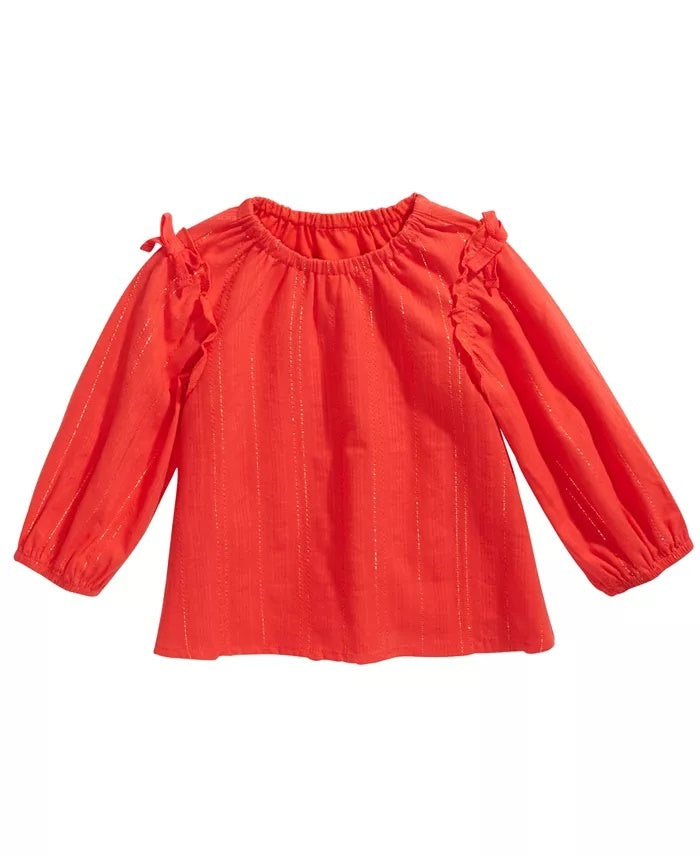 First Impressions Baby Girls Metallic Striped Bow-Trim Top Red Size 3-6M