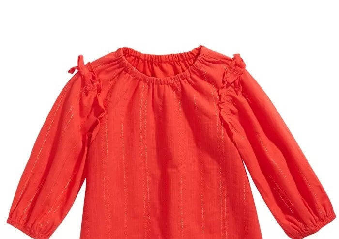 First Impressions Baby Girls Metallic Striped Bow-Trim Top Red Size 3-6M