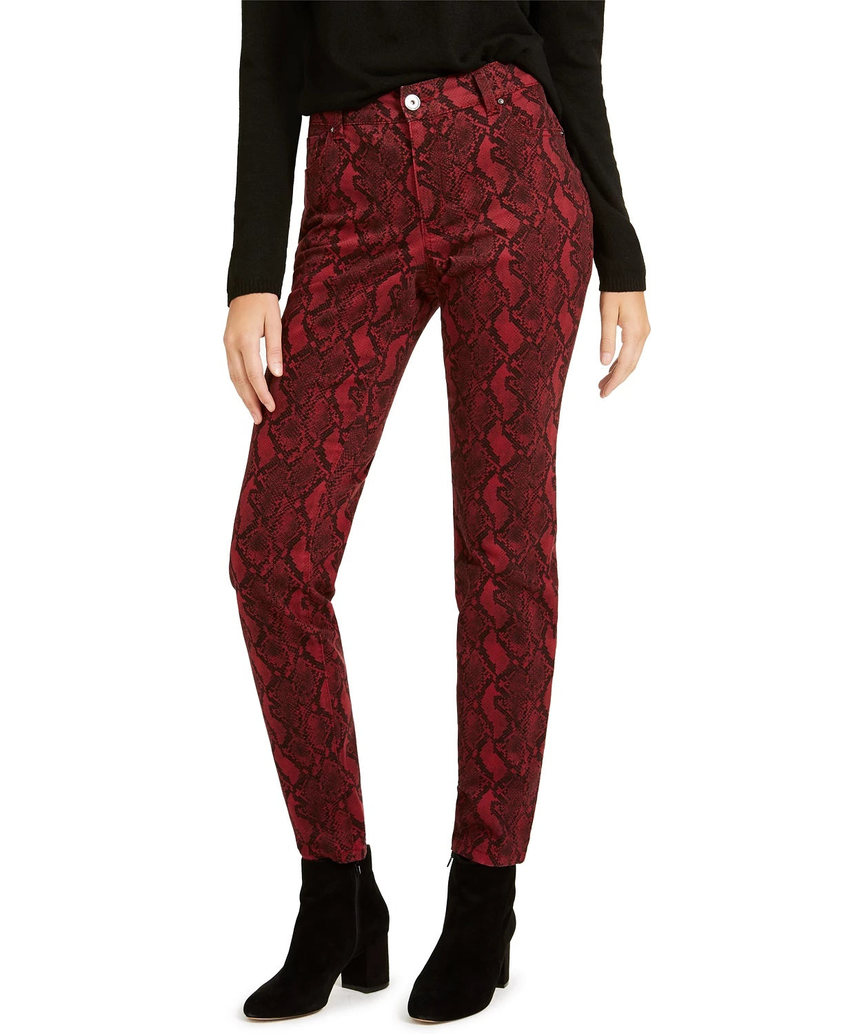 INC International Concepts Women's Essential Snake-Print Curvy Skinny Jeans Red Size 8