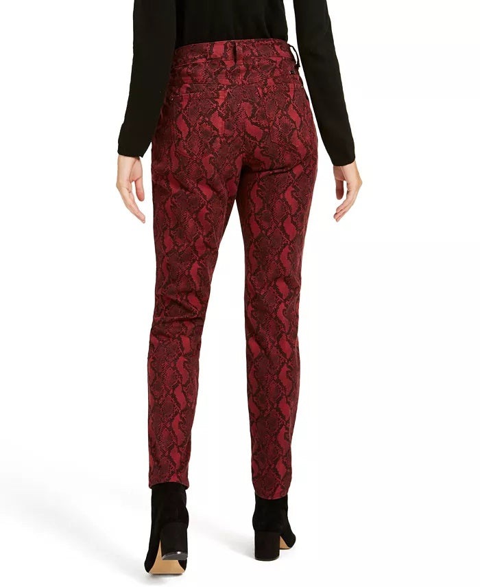 INC International Concepts Women's Essential Snake-Print Curvy Skinny Jeans Red Size 8