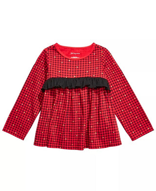 First Impressions Baby Girl's Cotton Long Sleeve Check Ruffle T-Shirt Red Size 24 Months