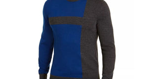 Alfani Men's Merino Blend Blocked Crewneck Sweater Grey Size XX-Large