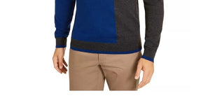 Alfani Men's Merino Blend Blocked Crewneck Sweater Grey Size XX-Large