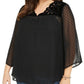 Style & Co Women's Plus Swiss Dot Velvet Yoke Top Black Size 0X