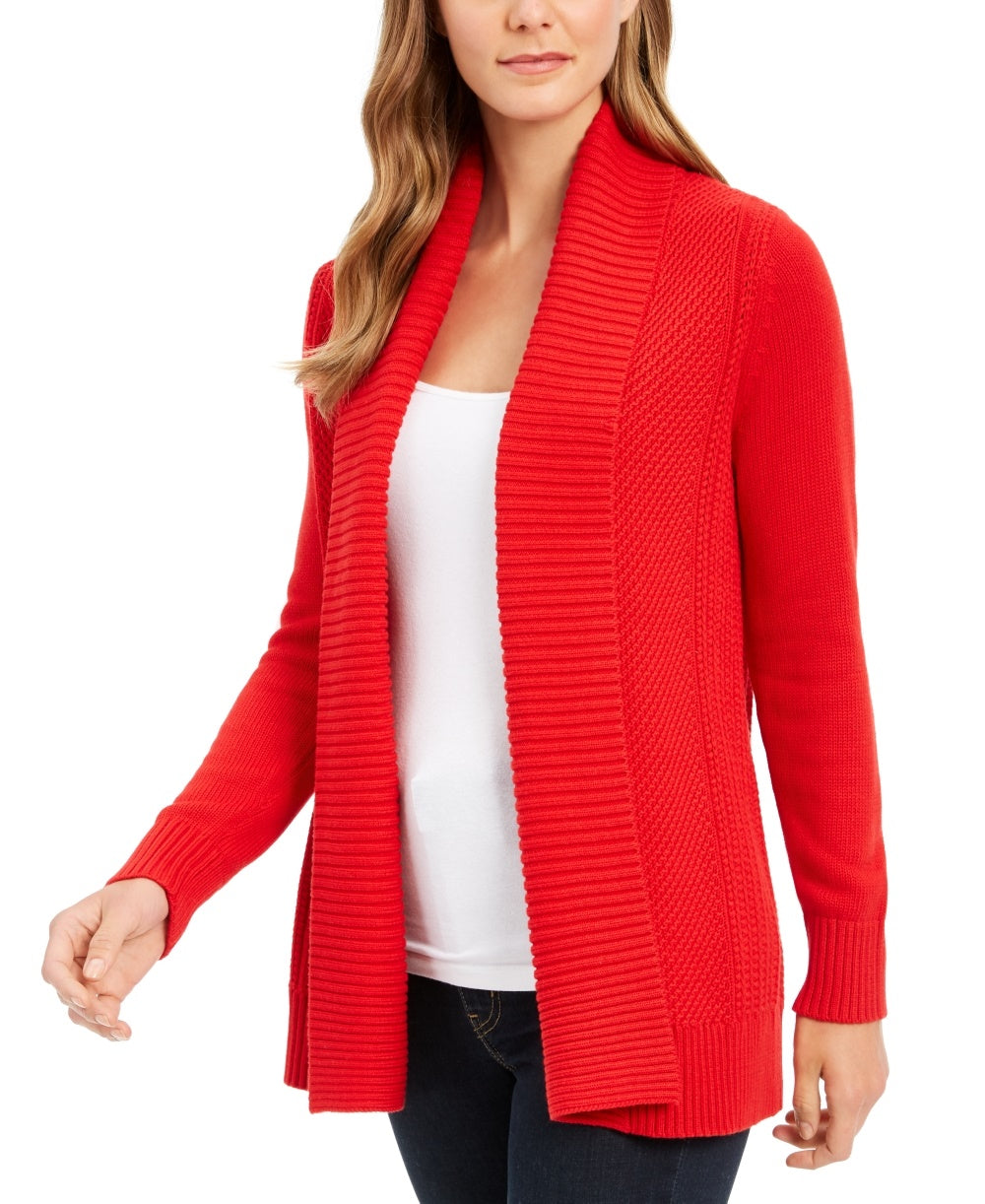 Charter Club Women's Shawl Collar Open Front Cardigan Red Size Large