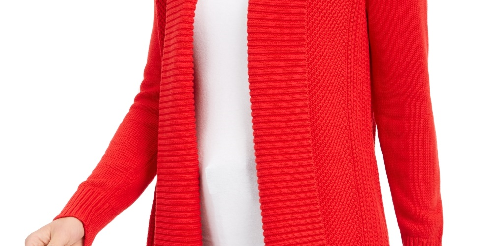Charter Club Women's Shawl Collar Open Front Cardigan Red Size Large