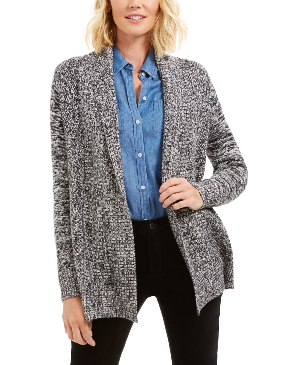 Charter Club Women's Marled Shawl-Collar Cardigan Black Size XX-Large
