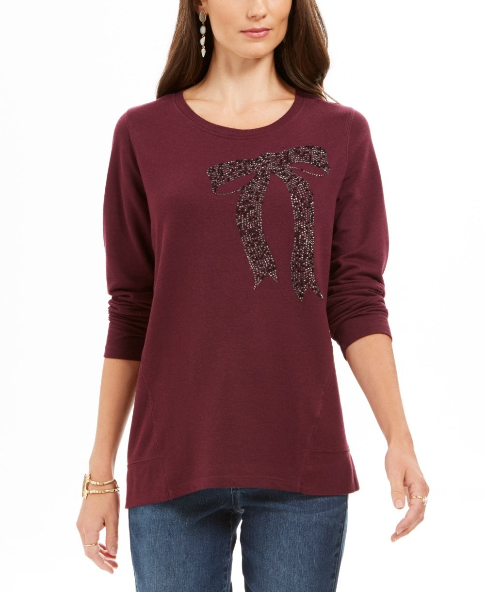 Style & Co Women's Embellished Whimsy Sweatshirt Purple Size XX-Large