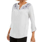 Style & Co Women's Velvet Yoke Embroidered Top -Grey Size Petite Medium