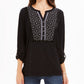 Style & Co Women's Printed Roll Tab Sleeve Top Black Size Petite Large