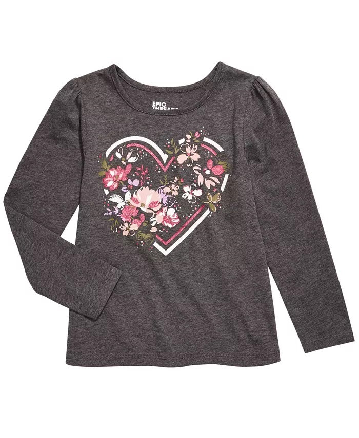 Epic Threads Toddler Girl's Heart Flower T-Shirt Gray Size 2T